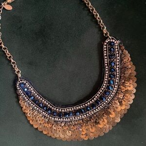 Chico's Blue and Gold “Contessa” Bib Statement Necklace